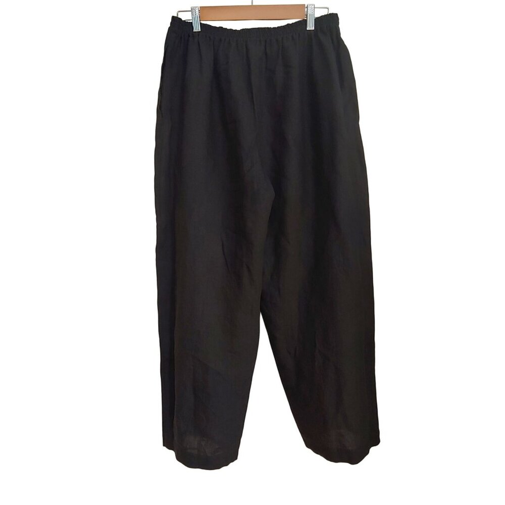 Eskander Poland Black 100% Linen Barrell Casual Pullon Trouser Pant Size 0 Large